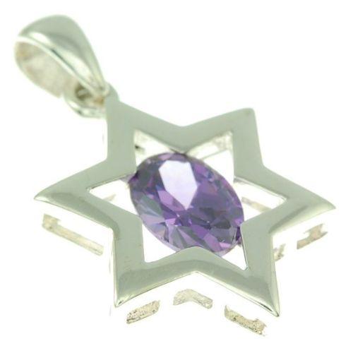 Star of David ( Magen David ) Pendant Purple Crystal Gemstone Silver 925. - Spring Nahal