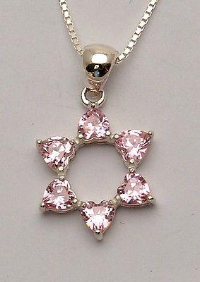 Star of David ( Magen David ) Pendant With Pink Gemstone Sterling Silver 925 - Spring Nahal