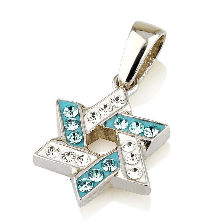 Star of David Pendant Blue & Crystal Gemstone Sterling Silver 925 - Spring Nahal